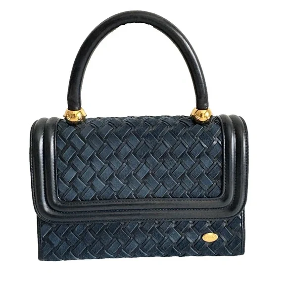 Vintage Bally top handle quilted leather navy Crossbody handbag from Japan - Picture 3 of 16